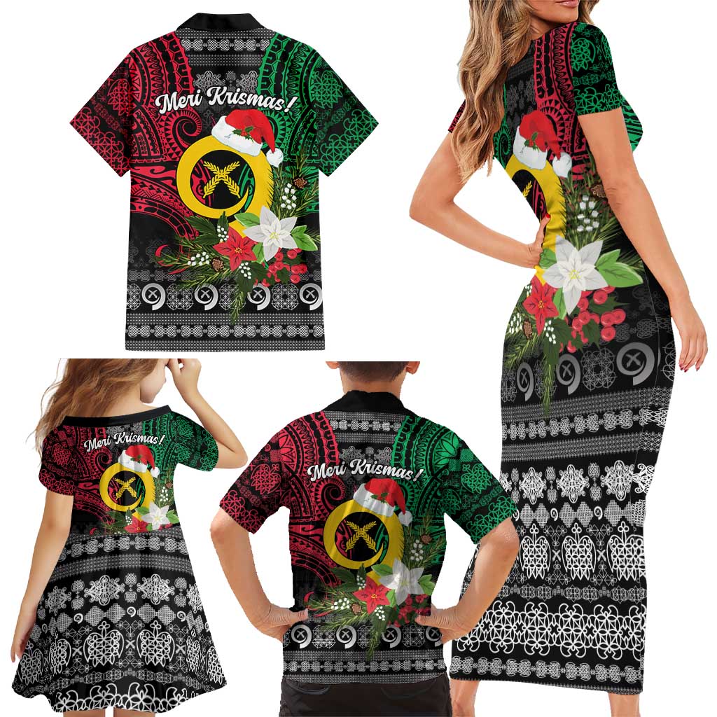Vanuatu Pig's Tusk Meri Krismas! Family Matching Short Sleeve Bodycon Dress and Hawaiian Shirt Vanuatuan Ancient Art Spirit LT9 - Polynesian Pride