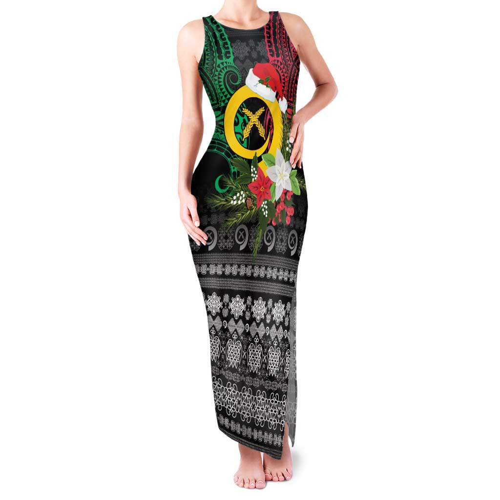 Vanuatu Pig's Tusk Meri Krismas! Family Matching Tank Maxi Dress and Hawaiian Shirt Vanuatuan Ancient Art Spirit LT9 Mom's Dress Black - Polynesian Pride