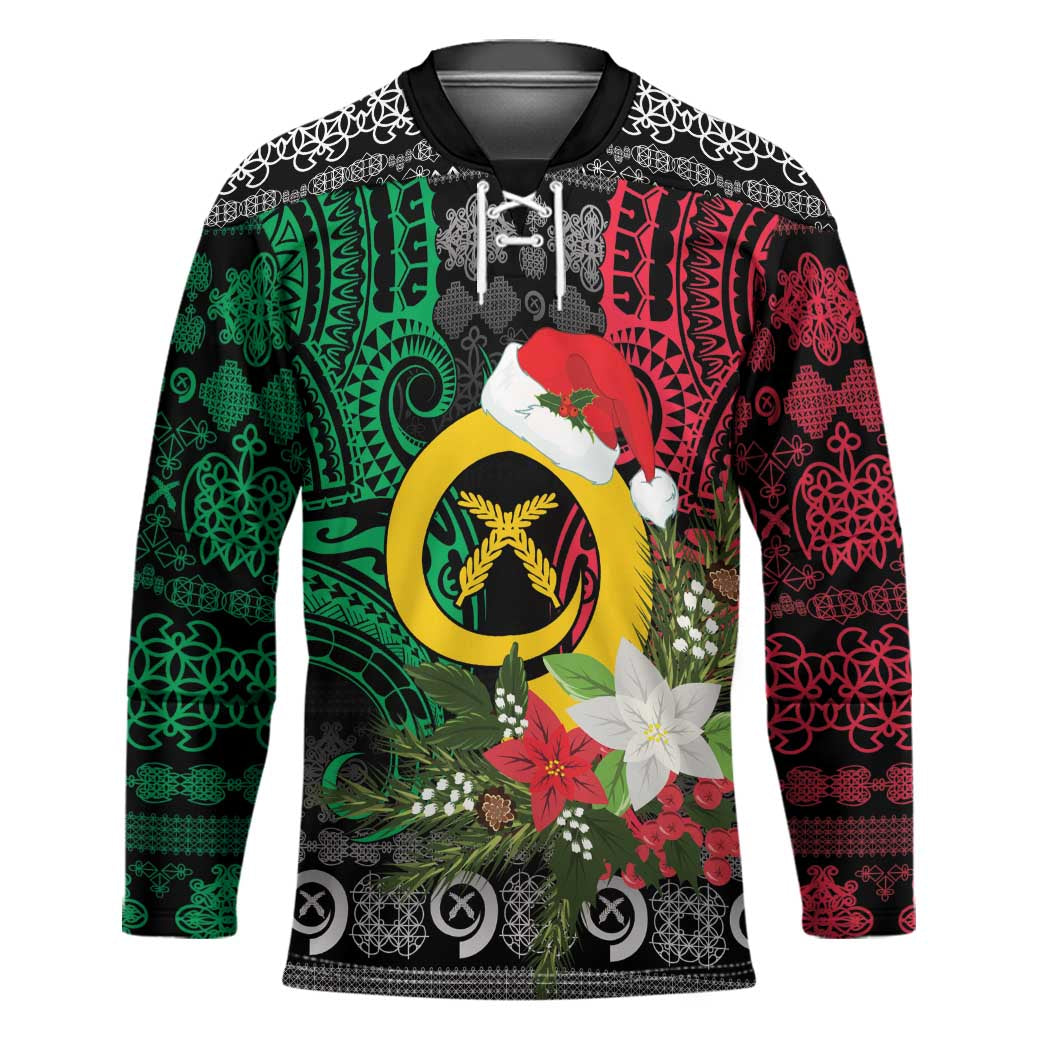 Vanuatu Pig's Tusk Meri Krismas! Hockey Jersey Vanuatuan Ancient Art Spirit LT9 Unisex Black - Polynesian Pride