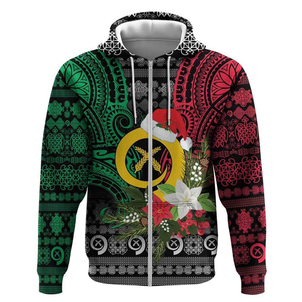 Vanuatu Pig's Tusk Meri Krismas! Hoodie Vanuatuan Ancient Art Spirit LT9 Zip Hoodie Black - Polynesian Pride