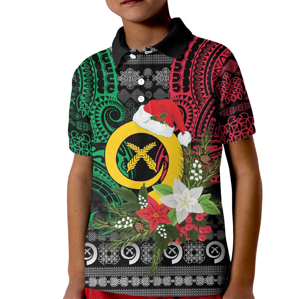 Vanuatu Pig's Tusk Meri Krismas! Kid Polo Shirt Vanuatuan Ancient Art Spirit LT9 Kid Black - Polynesian Pride