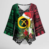Vanuatu Pig's Tusk Meri Krismas! Kimono Sleeve Blouse Vanuatuan Ancient Art Spirit LT9 Female Black - Polynesian Pride