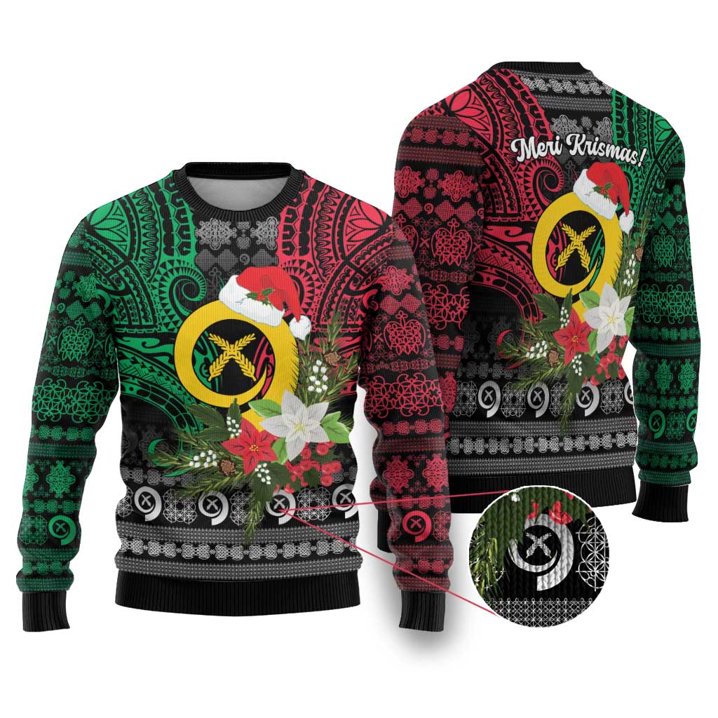 Vanuatu Pig's Tusk Meri Krismas! Ugly Christmas Sweater Vanuatuan Ancient Art Spirit LT9 Black - Polynesian Pride