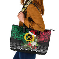 Vanuatu Pig's Tusk Meri Krismas! Leather Tote Bag Vanuatuan Ancient Art Spirit LT9 Black - Polynesian Pride