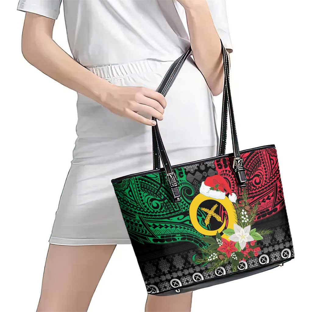 Vanuatu Pig's Tusk Meri Krismas! Leather Tote Bag Vanuatuan Ancient Art Spirit LT9 - Polynesian Pride