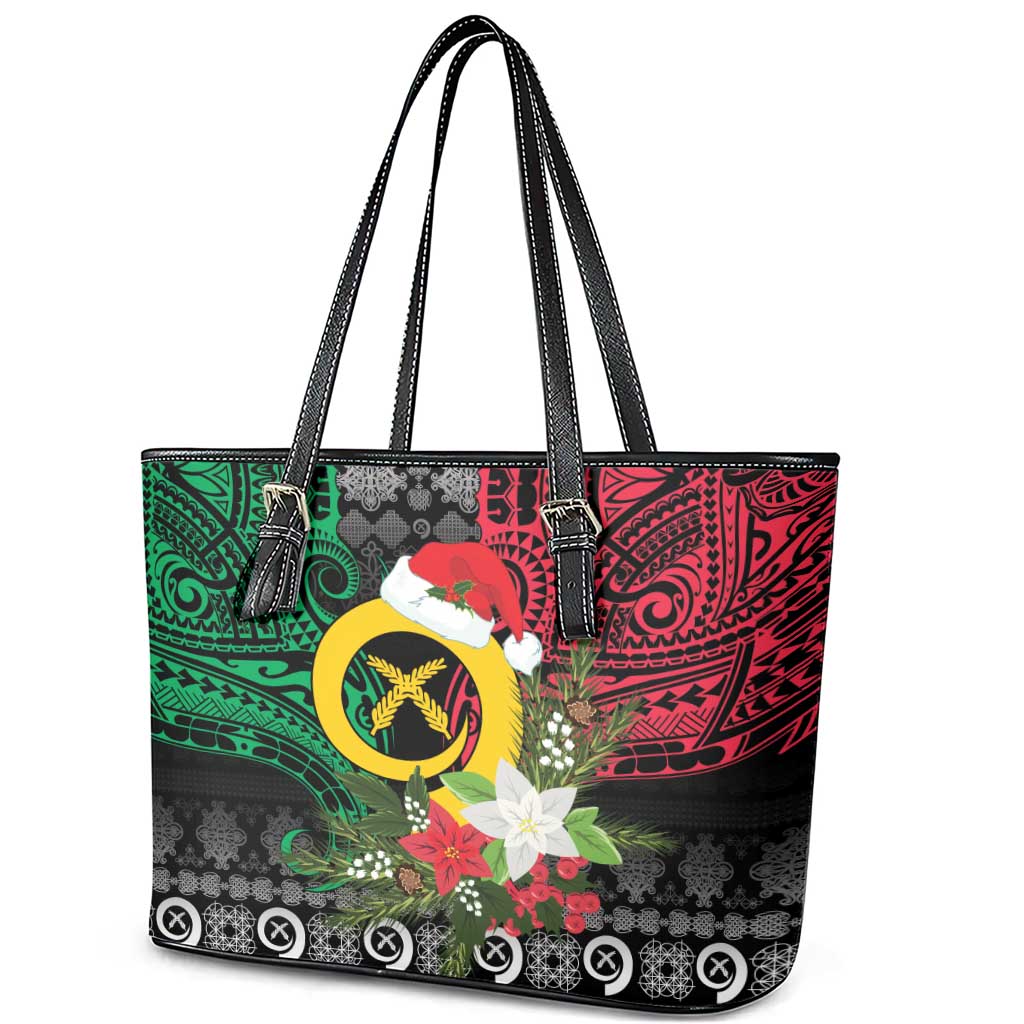 Vanuatu Pig's Tusk Meri Krismas! Leather Tote Bag Vanuatuan Ancient Art Spirit LT9 - Polynesian Pride