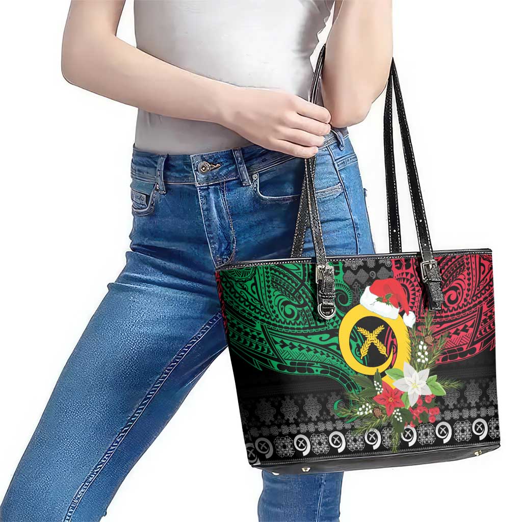 Vanuatu Pig's Tusk Meri Krismas! Leather Tote Bag Vanuatuan Ancient Art Spirit LT9 - Polynesian Pride