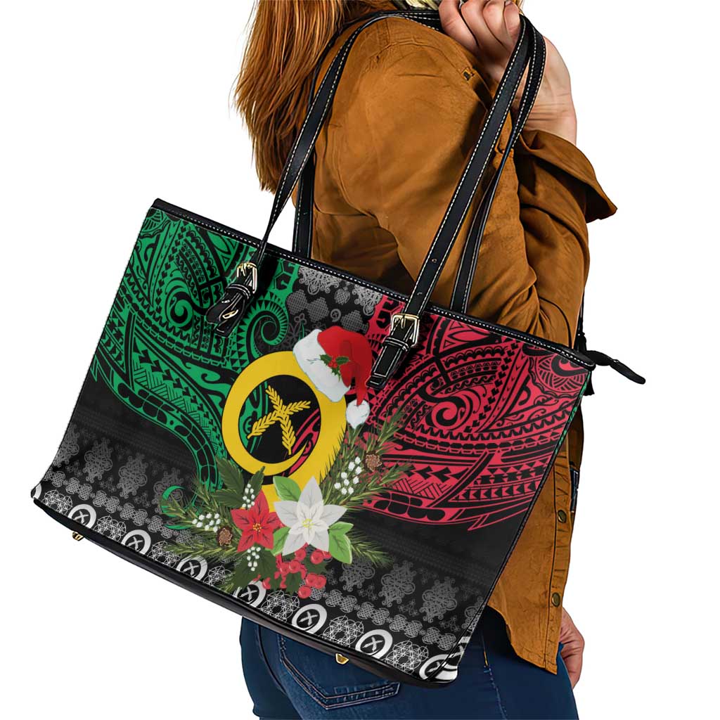 Vanuatu Pig's Tusk Meri Krismas! Leather Tote Bag Vanuatuan Ancient Art Spirit LT9 - Polynesian Pride