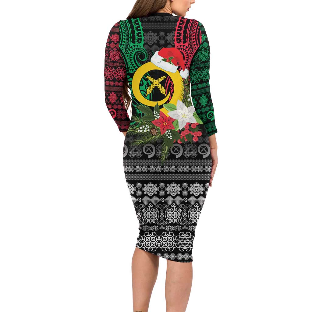 Vanuatu Pig's Tusk Meri Krismas! Long Sleeve Bodycon Dress Vanuatuan Ancient Art Spirit LT9 - Polynesian Pride