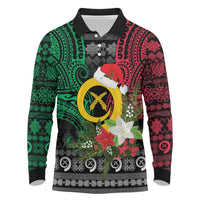 Vanuatu Pig's Tusk Meri Krismas! Long Sleeve Polo Shirt Vanuatuan Ancient Art Spirit LT9 Black - Polynesian Pride
