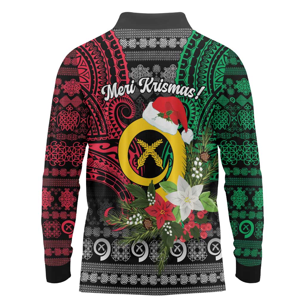Vanuatu Pig's Tusk Meri Krismas! Long Sleeve Polo Shirt Vanuatuan Ancient Art Spirit LT9 - Polynesian Pride