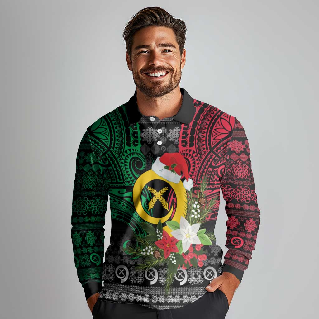 Vanuatu Pig's Tusk Meri Krismas! Long Sleeve Polo Shirt Vanuatuan Ancient Art Spirit LT9 - Polynesian Pride