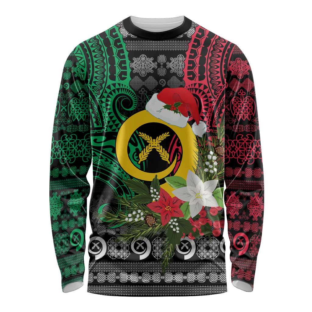 Vanuatu Pig's Tusk Meri Krismas! Long Sleeve Shirt Vanuatuan Ancient Art Spirit LT9 Unisex Black - Polynesian Pride