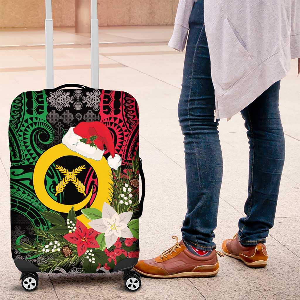 Vanuatu Pig's Tusk Meri Krismas! Luggage Cover Vanuatuan Ancient Art Spirit LT9 Black - Polynesian Pride