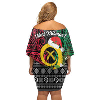 Vanuatu Pig's Tusk Meri Krismas! Off Shoulder Short Dress Vanuatuan Ancient Art Spirit LT9 - Polynesian Pride