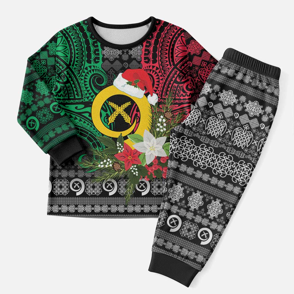 Vanuatu Pig's Tusk Meri Krismas! Christmas Pajama Set Vanuatuan Ancient Art Spirit LT9 Men Black - Polynesian Pride