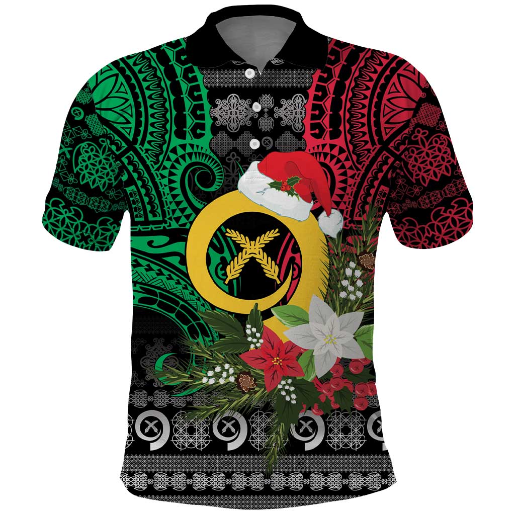 Vanuatu Pig's Tusk Meri Krismas! Polo Shirt Vanuatuan Ancient Art Spirit LT9 Black - Polynesian Pride