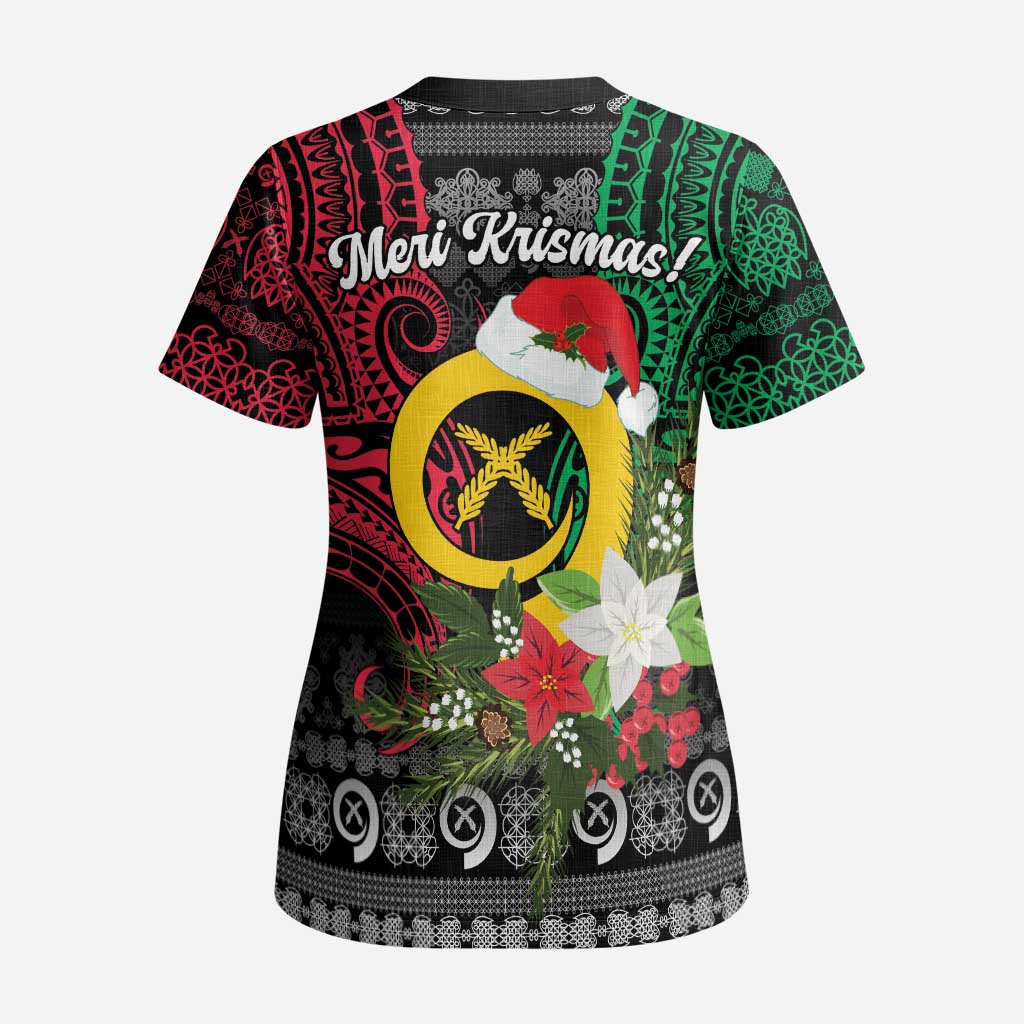 Vanuatu Pig's Tusk Meri Krismas! Scrub Top Vanuatuan Ancient Art Spirit - Polynesian Pride