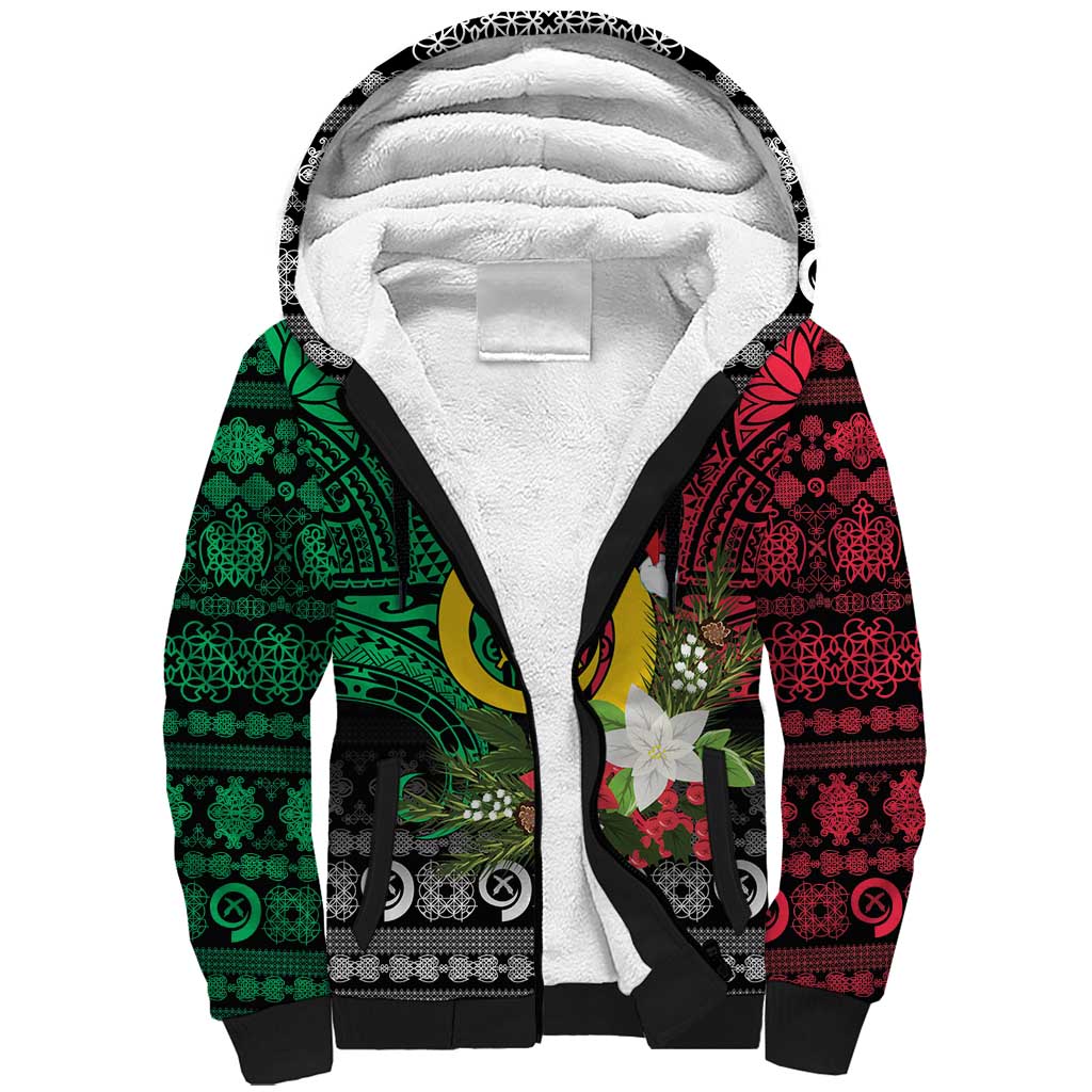 Vanuatu Pig's Tusk Meri Krismas! Sherpa Hoodie Vanuatuan Ancient Art Spirit LT9 Unisex Black - Polynesian Pride