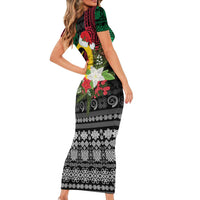 Vanuatu Pig's Tusk Meri Krismas! Short Sleeve Bodycon Dress Vanuatuan Ancient Art Spirit LT9 - Polynesian Pride