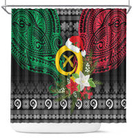 Vanuatu Pig's Tusk Meri Krismas! Shower Curtain Vanuatuan Ancient Art Spirit LT9 Black - Polynesian Pride