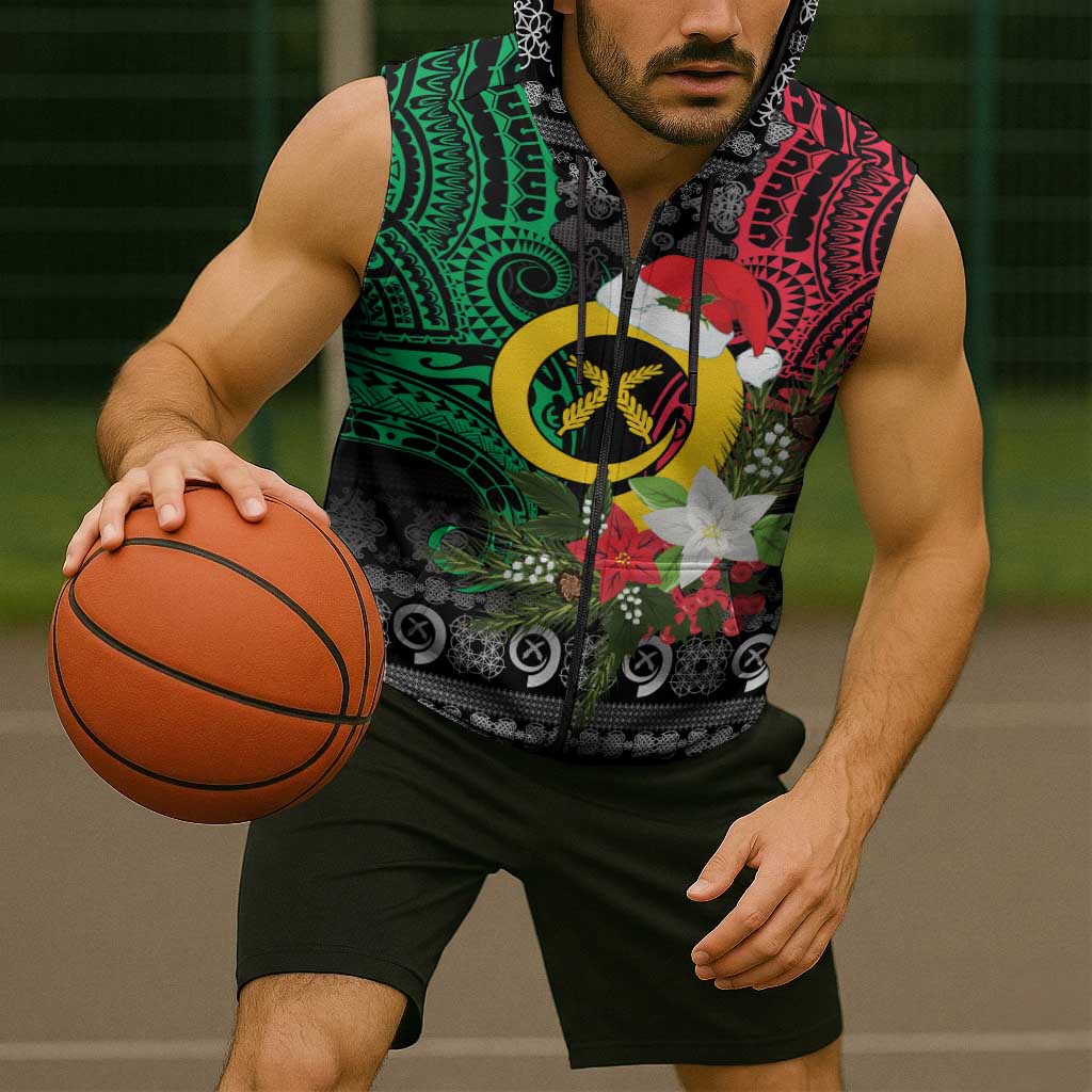 Vanuatu Pig's Tusk Meri Krismas! Sleeveless Zip Hoodie Vanuatuan Ancient Art Spirit LT9 - Polynesian Pride