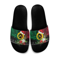 Vanuatu Pig's Tusk Meri Krismas! Slide Sandals Vanuatuan Ancient Art Spirit - Polynesian Pride