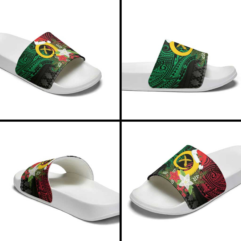 Vanuatu Pig's Tusk Meri Krismas! Slide Sandals Vanuatuan Ancient Art Spirit - Polynesian Pride