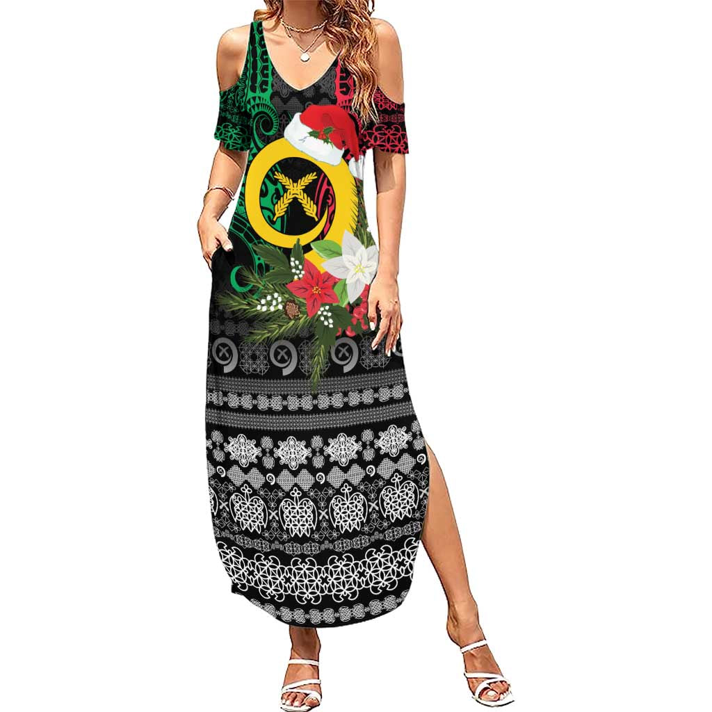 Vanuatu Pig's Tusk Meri Krismas! Summer Maxi Dress Vanuatuan Ancient Art Spirit LT9 Women Black - Polynesian Pride