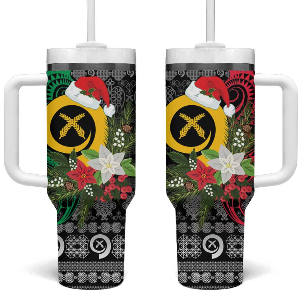 Vanuatu Pig's Tusk Meri Krismas! Tumbler With Handle Vanuatuan Ancient Art Spirit LT9 One Size: 40 oz Black - Polynesian Pride