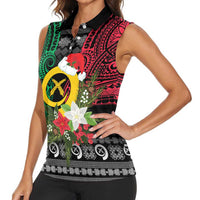 Vanuatu Pig's Tusk Meri Krismas! Women Sleeveless Polo Shirt Vanuatuan Ancient Art Spirit LT9 - Polynesian Pride