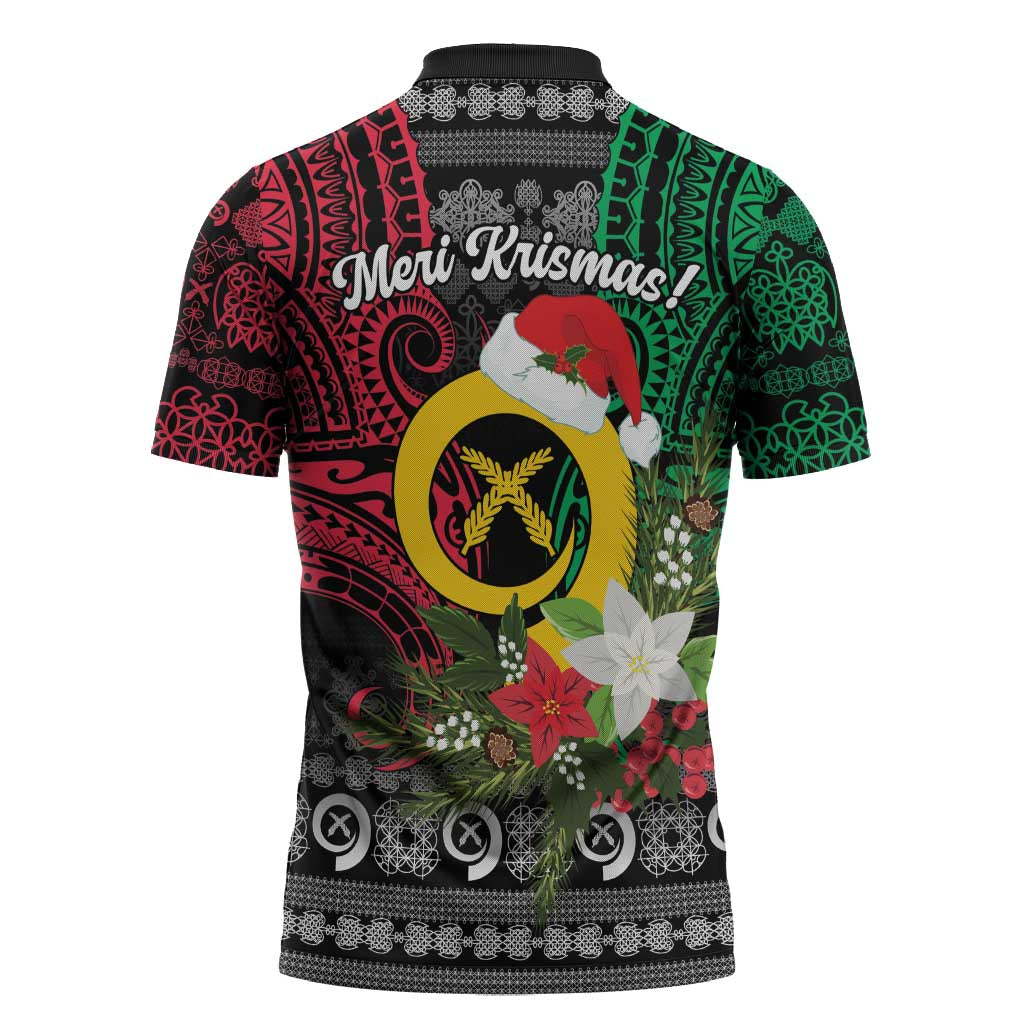 Vanuatu Pig's Tusk Meri Krismas! Zipper Polo Shirt Vanuatuan Ancient Art Spirit LT9 - Polynesian Pride