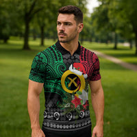 Vanuatu Pig's Tusk Meri Krismas! Zipper Polo Shirt Vanuatuan Ancient Art Spirit LT9 - Polynesian Pride