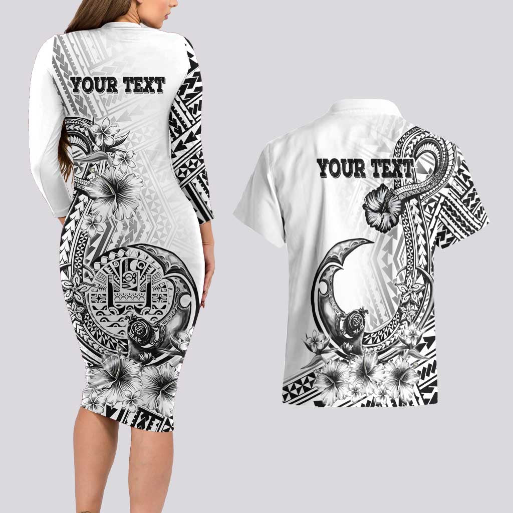 Ia Orana Tahiti Personalised Couples Matching Long Sleeve Bodycon Dress and Hawaiian Shirt French Polynesia Hook Tattoo Special White Color LT9 - Polynesian Pride