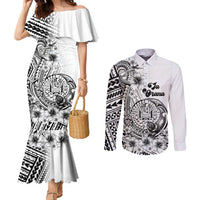 Ia Orana Tahiti Personalised Couples Matching Mermaid Dress and Long Sleeve Button Shirt French Polynesia Hook Tattoo Special White Color LT9 White - Polynesian Pride