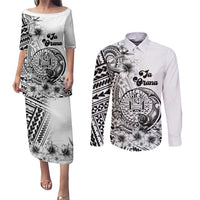 Ia Orana Tahiti Personalised Couples Matching Puletasi Dress and Long Sleeve Button Shirt French Polynesia Hook Tattoo Special White Color LT9 White - Polynesian Pride