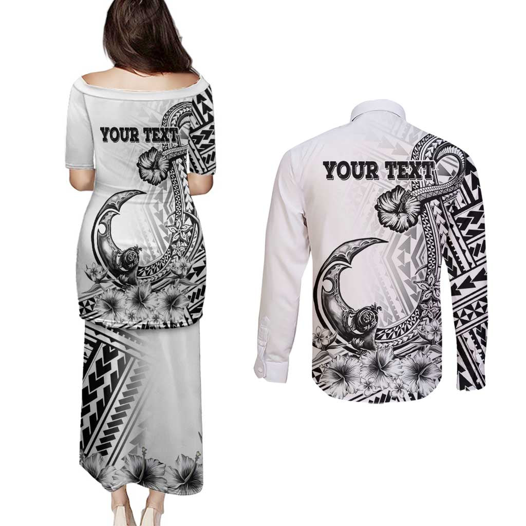 Ia Orana Tahiti Personalised Couples Matching Puletasi Dress and Long Sleeve Button Shirt French Polynesia Hook Tattoo Special White Color LT9 - Polynesian Pride