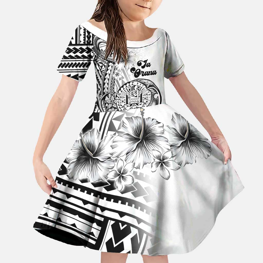 Ia Orana Tahiti Personalised Family Matching Long Sleeve Bodycon Dress and Hawaiian Shirt French Polynesia Hook Tattoo Special White Color LT9 Daughter's Dress White - Polynesian Pride