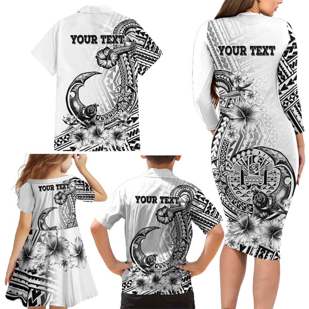 Ia Orana Tahiti Personalised Family Matching Long Sleeve Bodycon Dress and Hawaiian Shirt French Polynesia Hook Tattoo Special White Color LT9 - Polynesian Pride