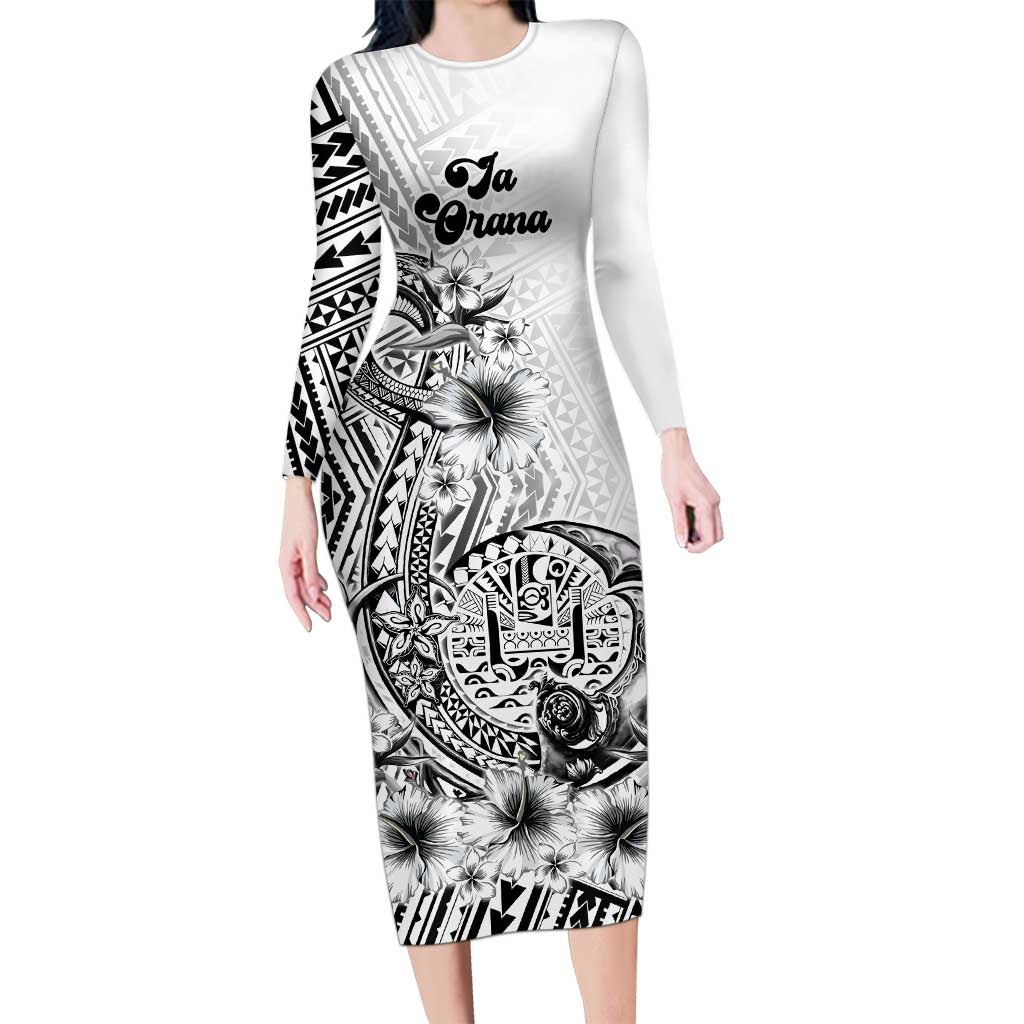Ia Orana Tahiti Personalised Family Matching Long Sleeve Bodycon Dress and Hawaiian Shirt French Polynesia Hook Tattoo Special White Color LT9 Mom's Dress White - Polynesian Pride