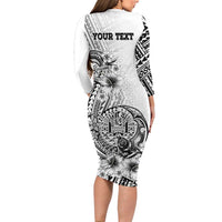 Ia Orana Tahiti Personalised Family Matching Long Sleeve Bodycon Dress and Hawaiian Shirt French Polynesia Hook Tattoo Special White Color LT9 - Polynesian Pride