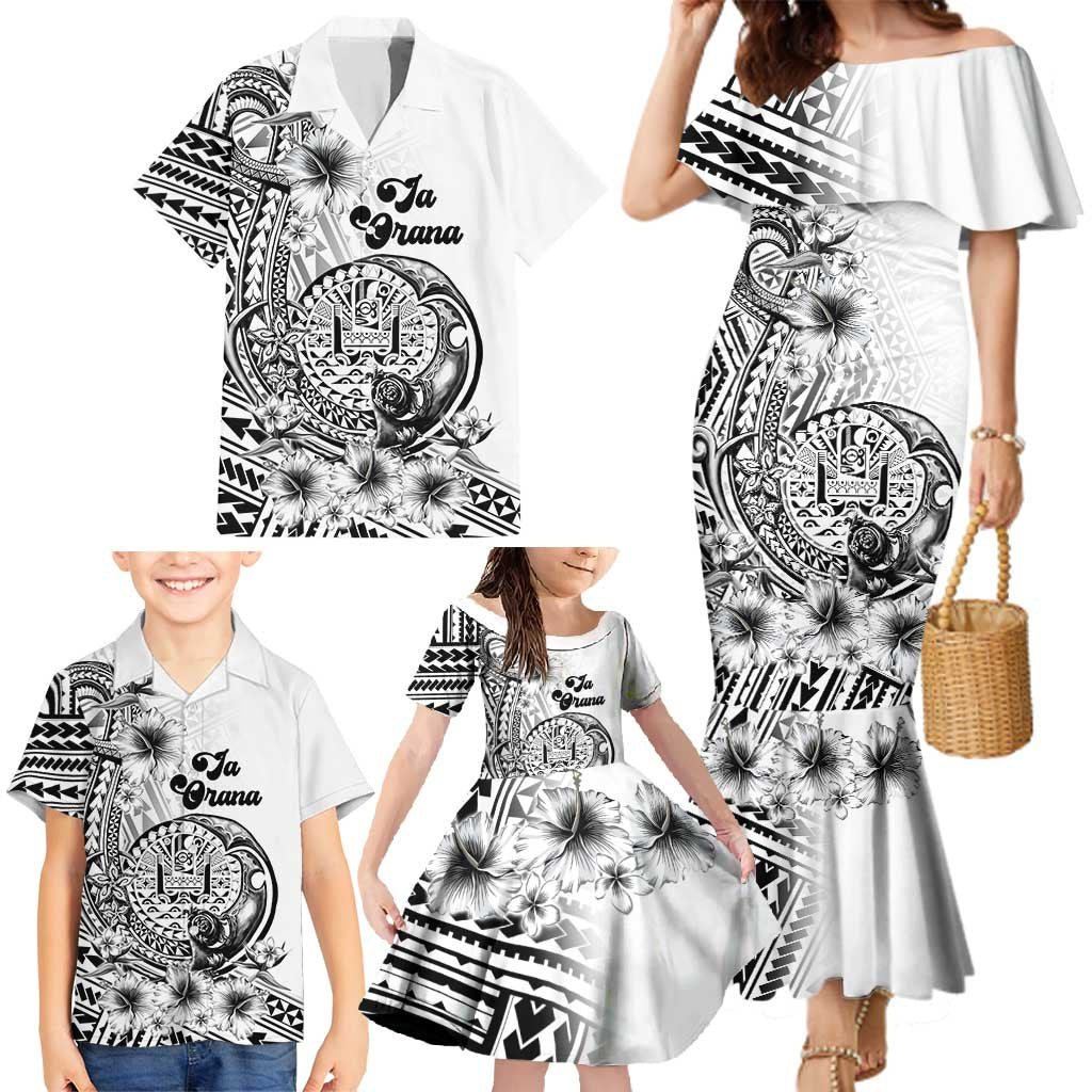 Ia Orana Tahiti Personalised Family Matching Mermaid Dress and Hawaiian Shirt French Polynesia Hook Tattoo Special White Color LT9 - Polynesian Pride