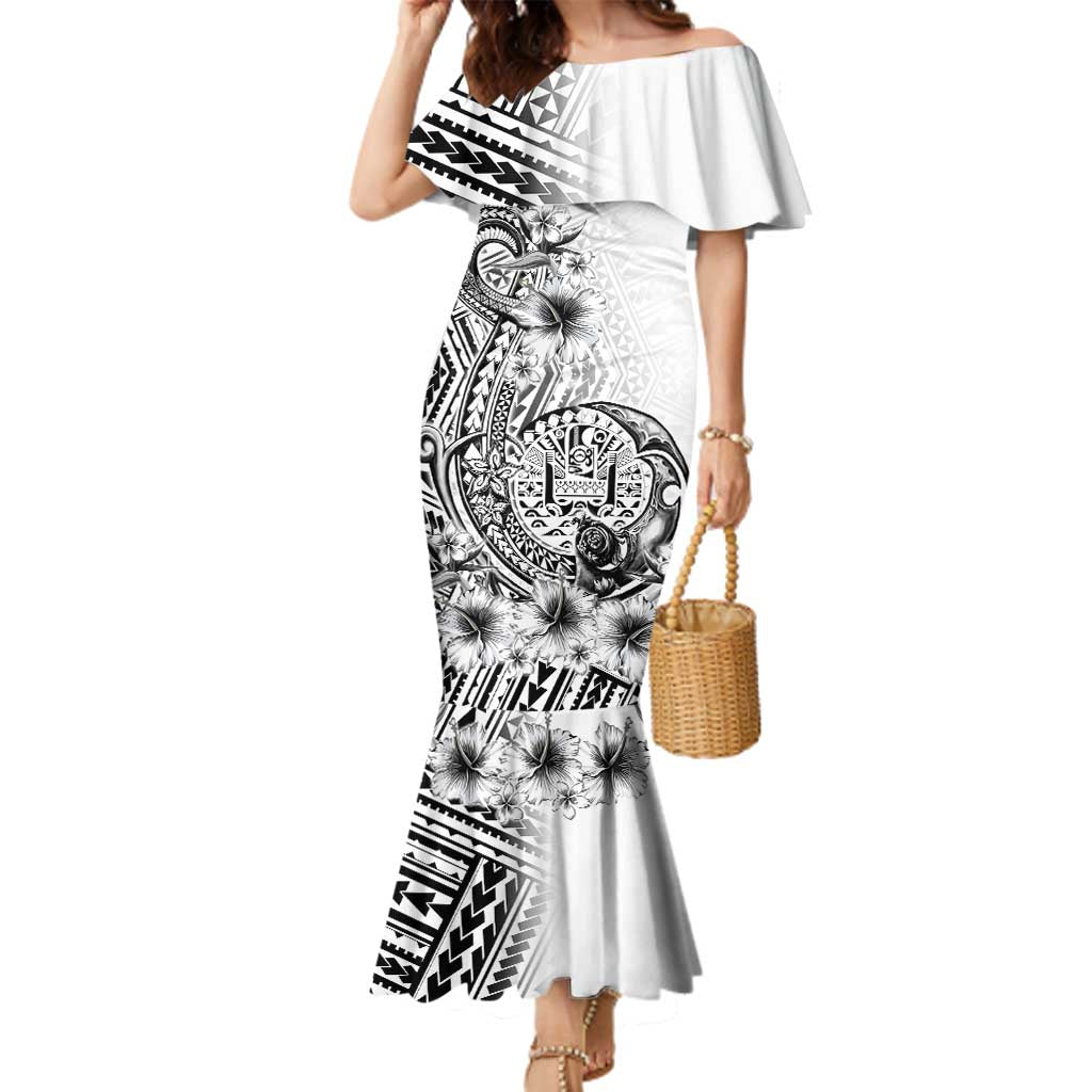 Ia Orana Tahiti Personalised Family Matching Mermaid Dress and Hawaiian Shirt French Polynesia Hook Tattoo Special White Color LT9 Mom's Dress White - Polynesian Pride