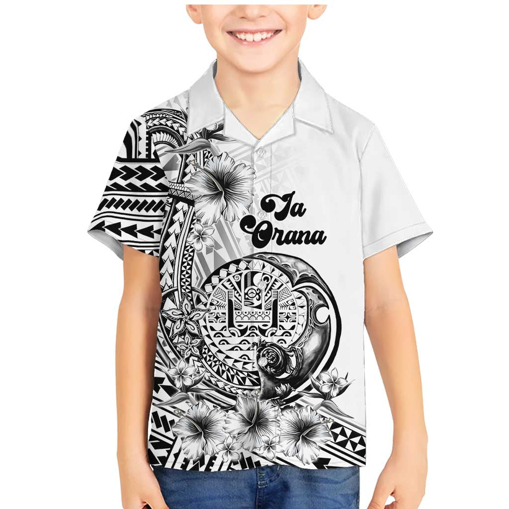 Ia Orana Tahiti Personalised Family Matching Mermaid Dress and Hawaiian Shirt French Polynesia Hook Tattoo Special White Color LT9 Son's Shirt White - Polynesian Pride