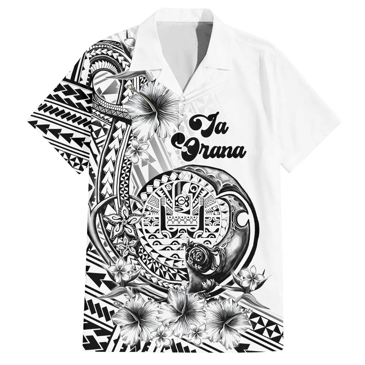 Ia Orana Tahiti Personalised Family Matching Off Shoulder Long Sleeve Dress and Hawaiian Shirt French Polynesia Hook Tattoo Special White Color LT9 Dad's Shirt - Short Sleeve White - Polynesian Pride