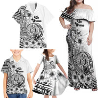 Ia Orana Tahiti Personalised Family Matching Off Shoulder Maxi Dress and Hawaiian Shirt French Polynesia Hook Tattoo Special White Color LT9 - Polynesian Pride