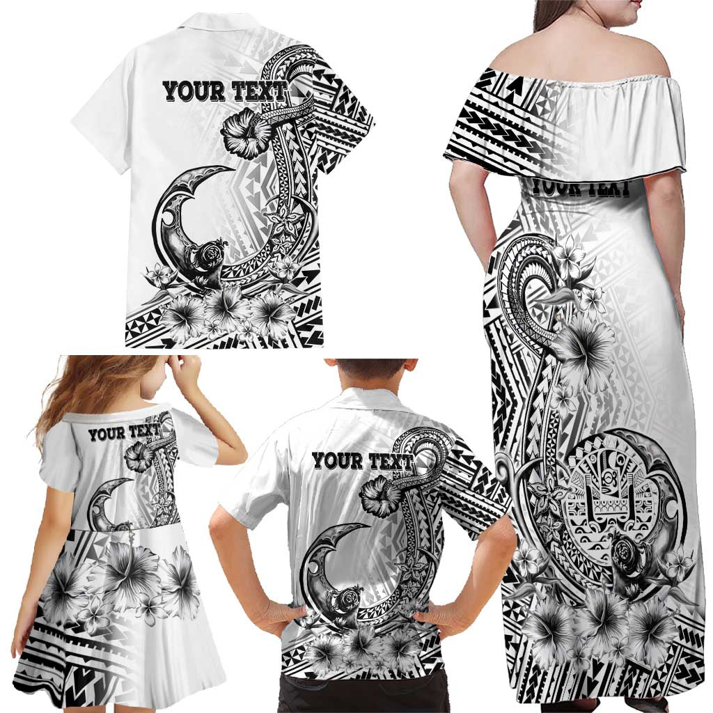 Ia Orana Tahiti Personalised Family Matching Off Shoulder Maxi Dress and Hawaiian Shirt French Polynesia Hook Tattoo Special White Color LT9 - Polynesian Pride