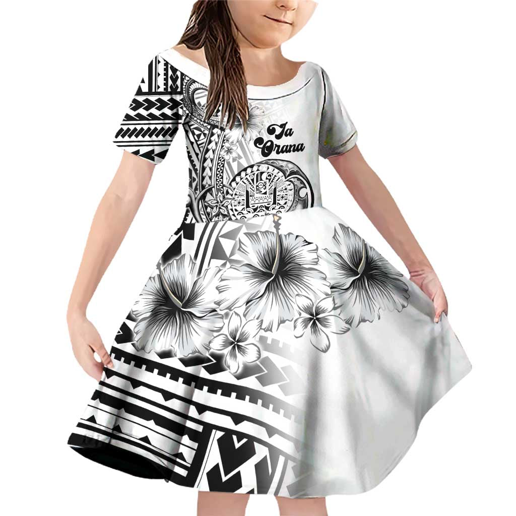 Ia Orana Tahiti Personalised Family Matching Off Shoulder Short Dress and Hawaiian Shirt French Polynesia Hook Tattoo Special White Color LT9 Daughter's Dress White - Polynesian Pride