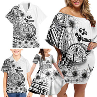 Ia Orana Tahiti Personalised Family Matching Off Shoulder Short Dress and Hawaiian Shirt French Polynesia Hook Tattoo Special White Color LT9 - Polynesian Pride