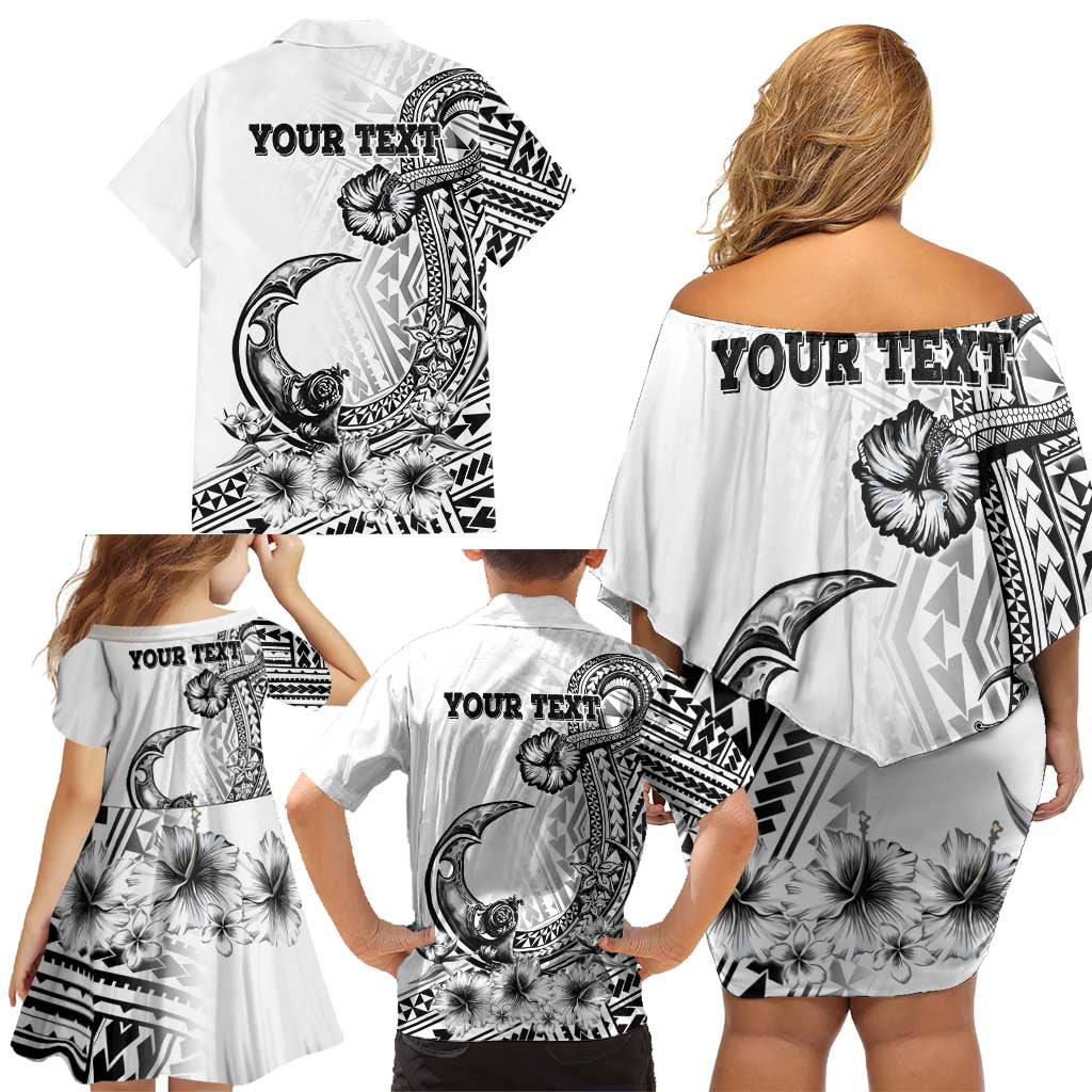 Ia Orana Tahiti Personalised Family Matching Off Shoulder Short Dress and Hawaiian Shirt French Polynesia Hook Tattoo Special White Color LT9 - Polynesian Pride